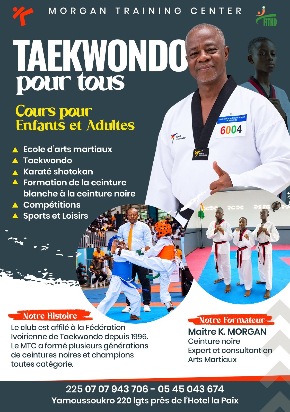 Affiche Morgan Training Center — Taekwondo pour tous, cours enfants et adultes, Yamoussoukro